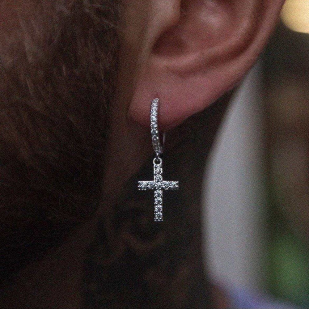 GLD white gold cross hoop earrings